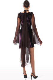 Floral-Embellished Dress with Sheer Sleeves