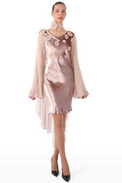 Floral-Embellished Dress with Sheer Sleeves