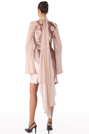 Floral-Embellished Dress with Sheer Sleeves