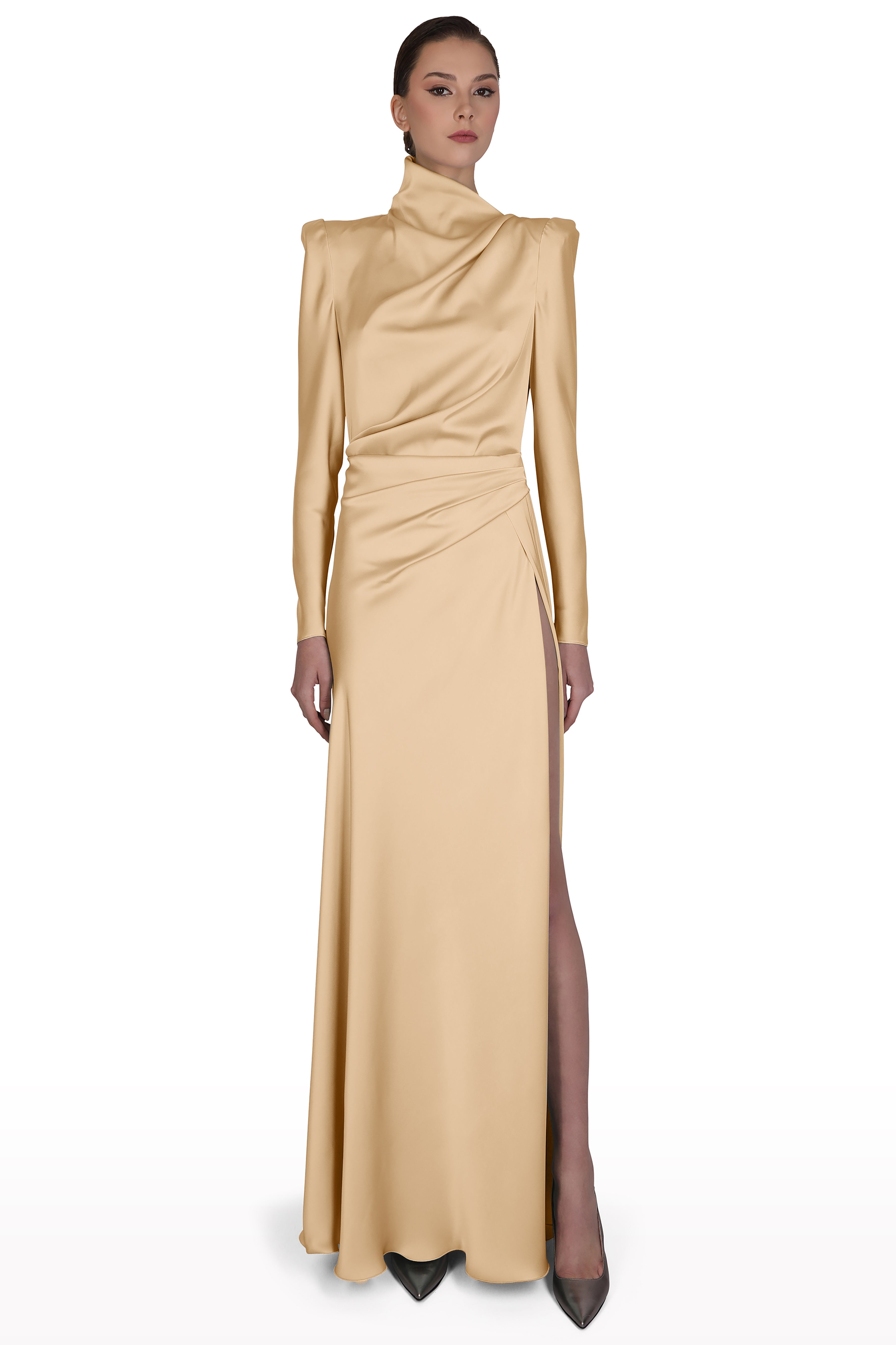 High-Neck Satin Gown