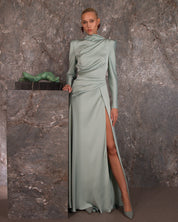 High-Neck Satin Gown