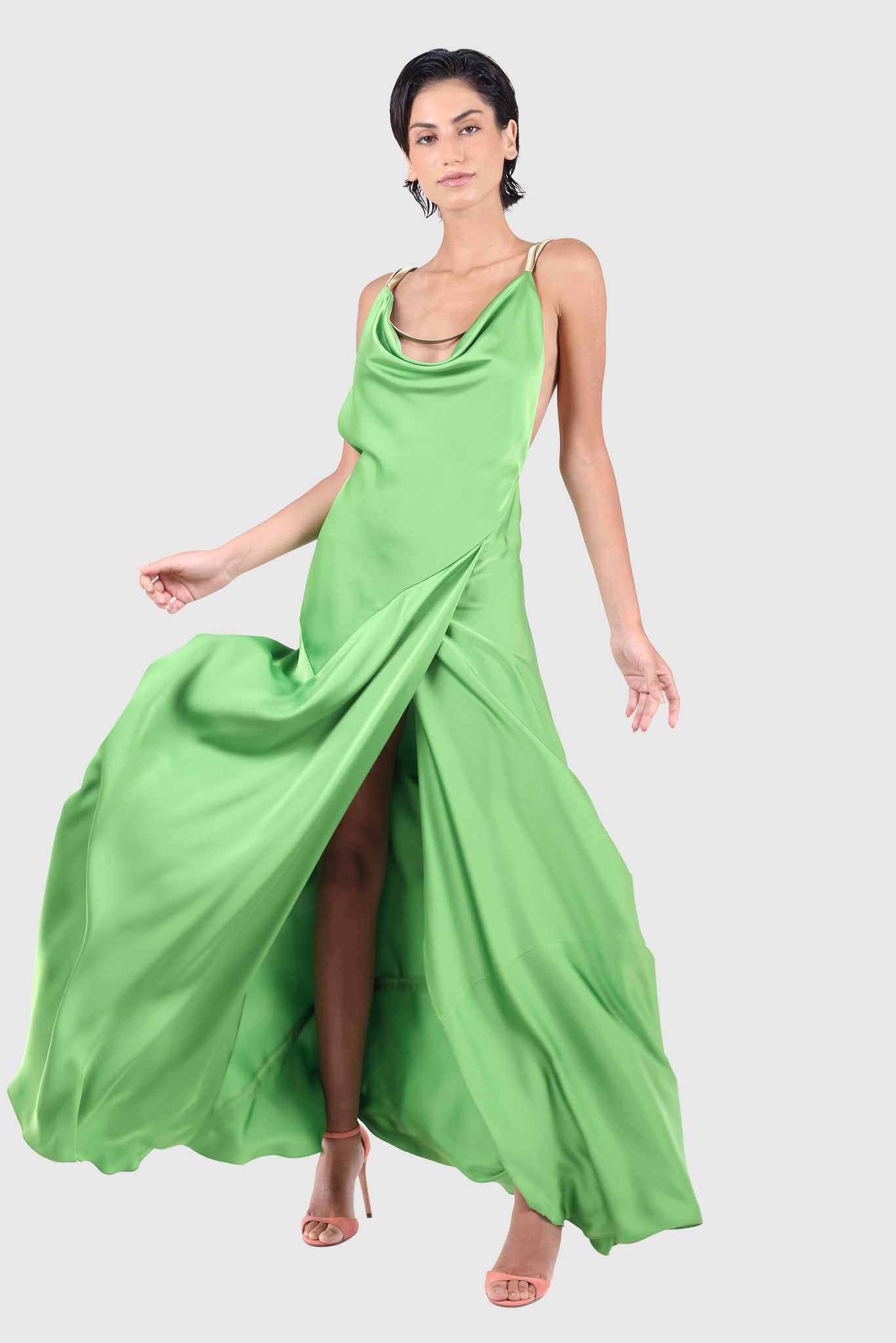 Draped Satin Chain Dress 42 / Powder Draped Satin Chain Dress 42 / Powder