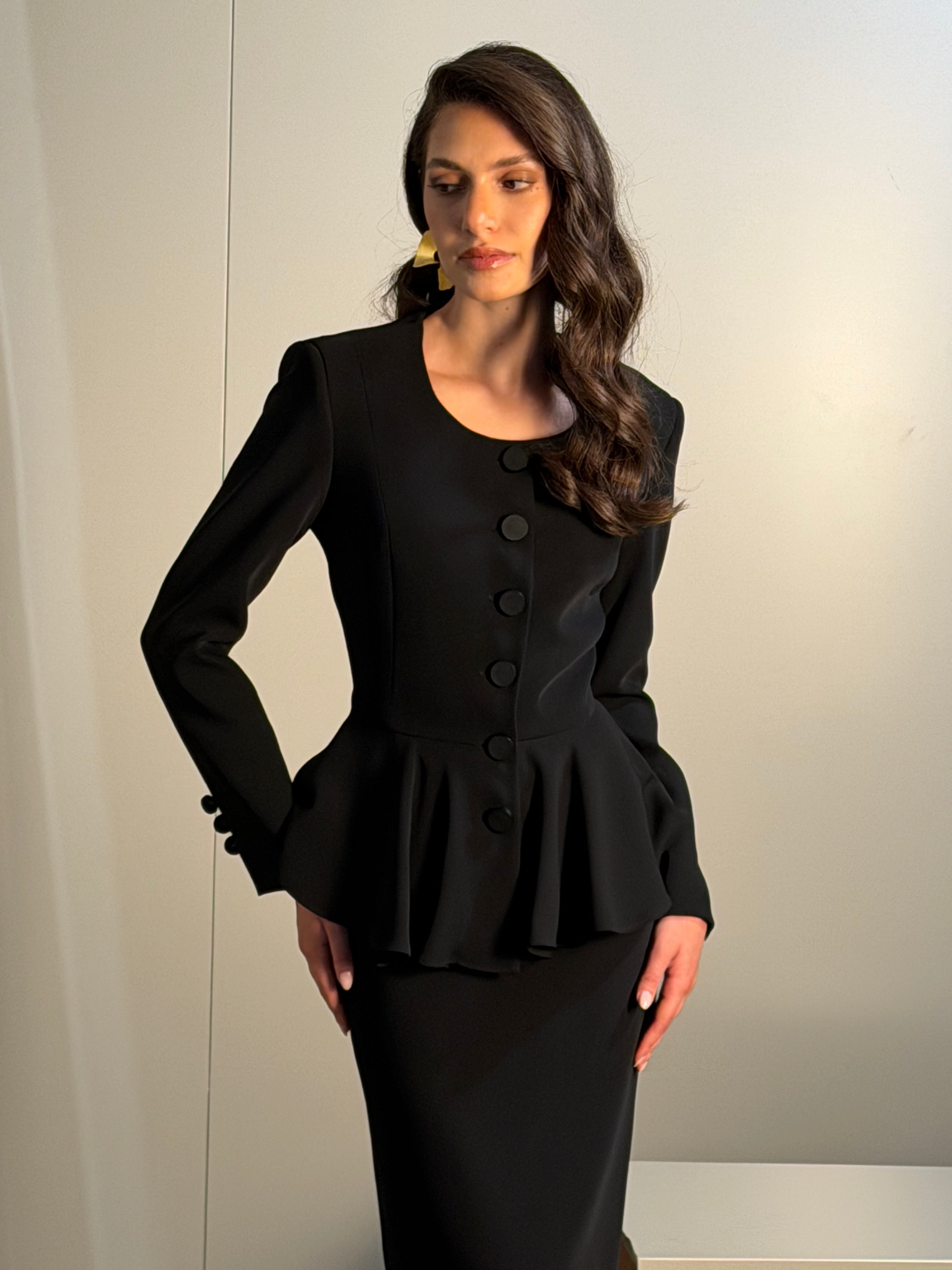 Buttoned Crepe Jacket & Pencil Skirt Set