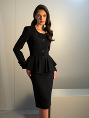 Buttoned Crepe Jacket & Pencil Skirt Set