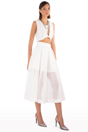 Pleated Mesh Maxi Skirt