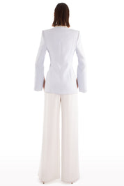 Plunged Faux-Pearl Embellished Jacket
