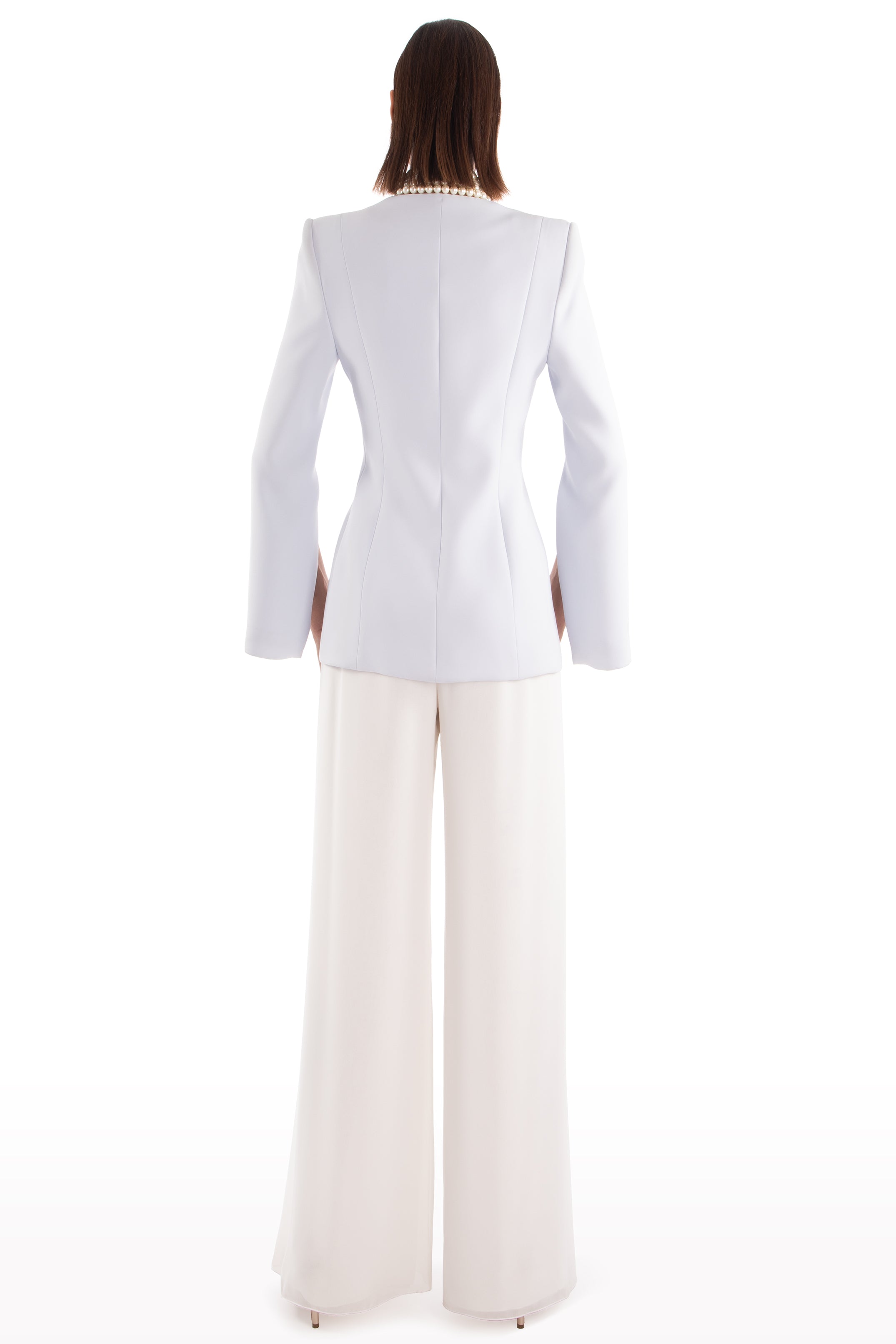 Plunged Faux-Pearl Embellished Jacket