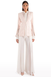 Plunged Faux-Pearl Embellished Jacket