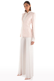 Plunged Faux-Pearl Embellished Jacket