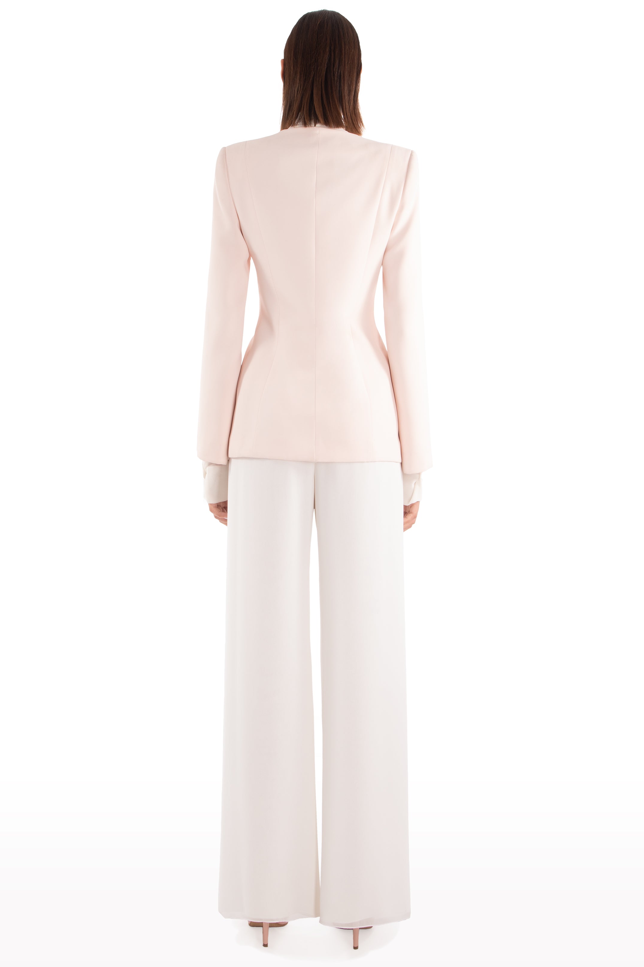 Plunged Faux-Pearl Embellished Jacket