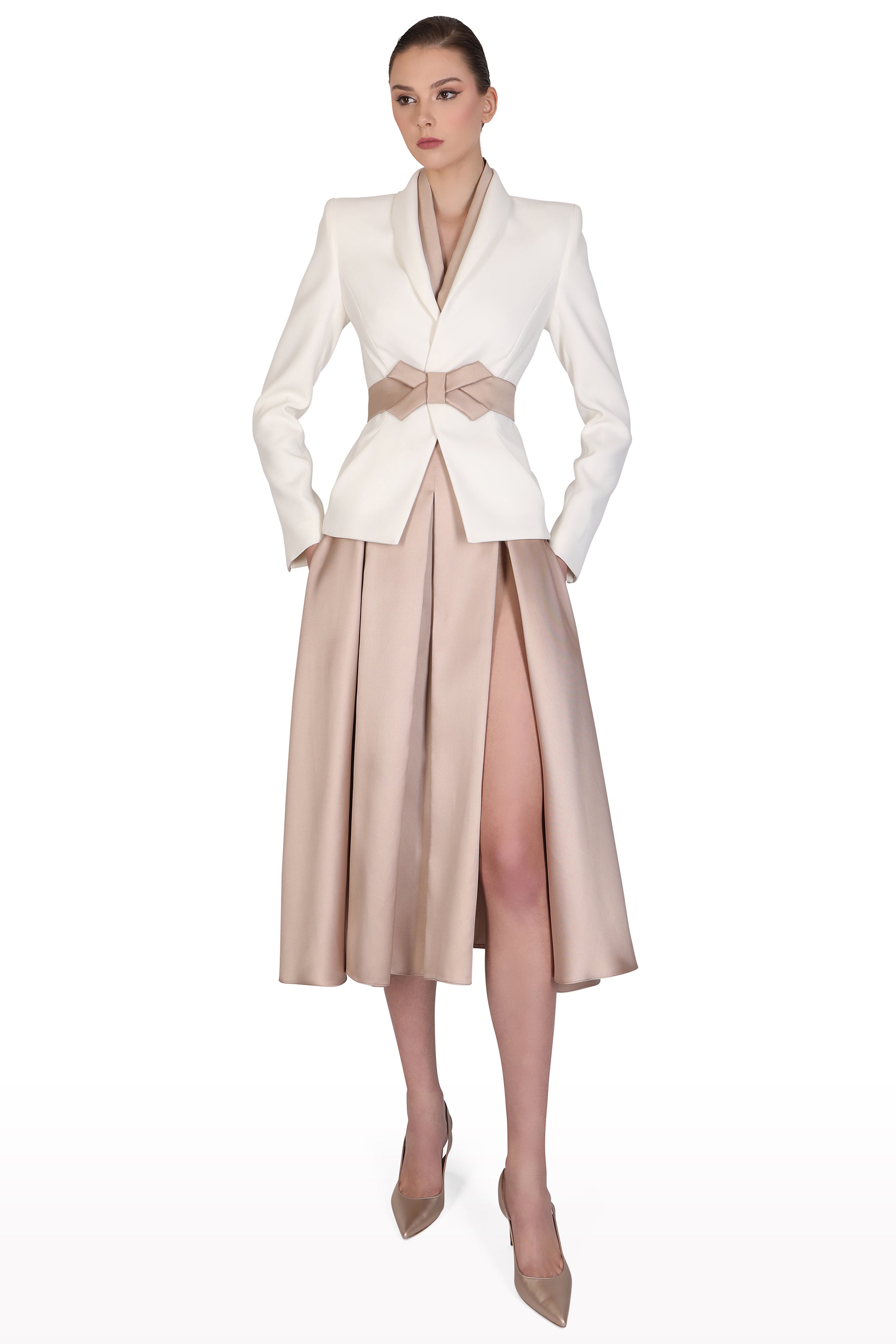 Sculpted Jacket & Satin Skirt Set