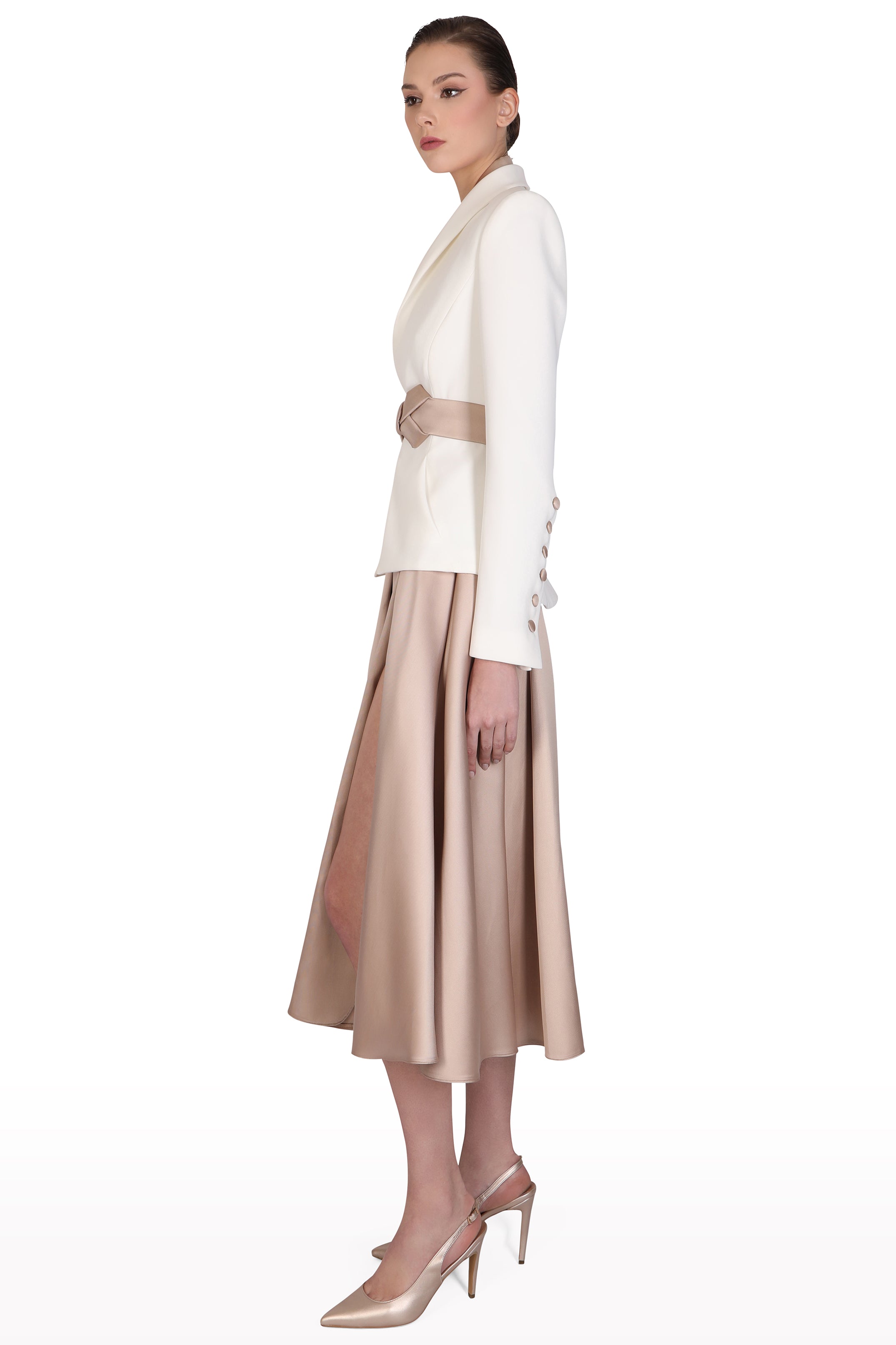 Sculpted Jacket & Satin Skirt Set