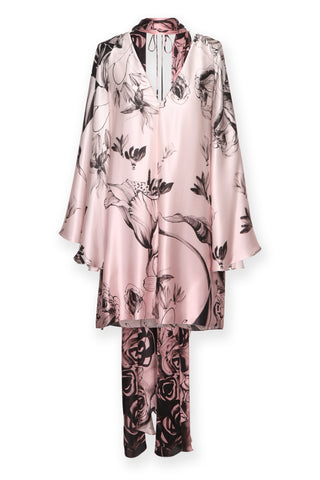 Patterned Floral Silk Dress with Scarf