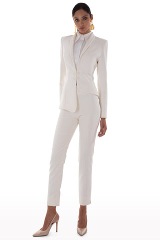 Asymmetrical off-white suit