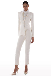 Asymmetrical off-white suit