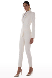 Asymmetrical off-white suit