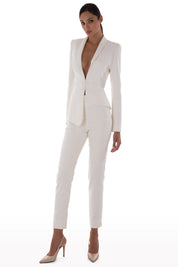 Asymmetrical off-white suit