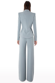 Plunged Neckline Crepe Suit with Bow Detail
