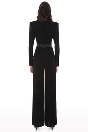 Black Contrast Belt Suit