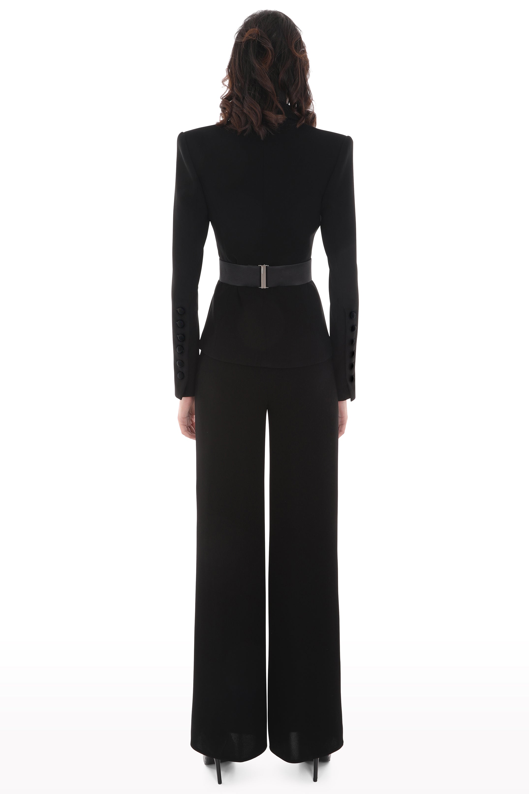 Black Contrast Belt Suit