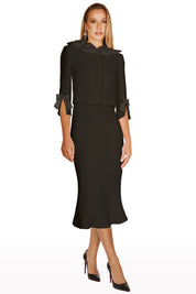 Ruffled Collar Jacket and Midi Skirt Set