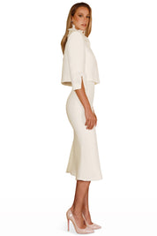Ruffled Collar Jacket and Midi Skirt Set