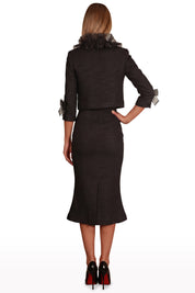 Ruffled Collar Jacket and Midi Skirt Set