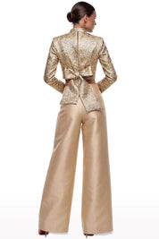 High-Neck Top with Wide-Leg Pants Set