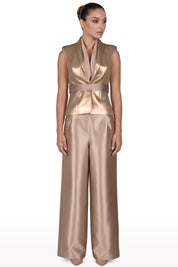 Sleeveless Satin Suit Set