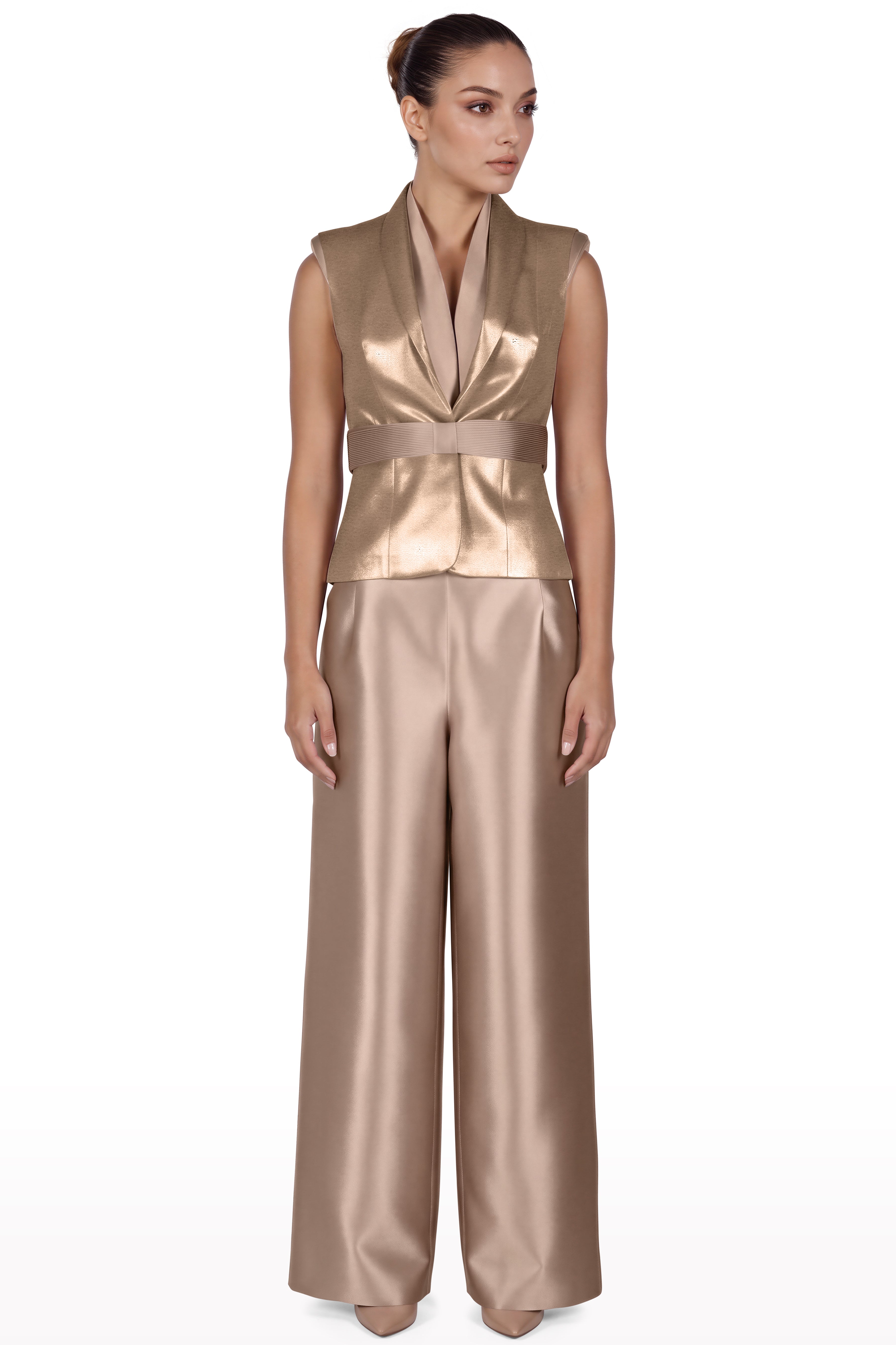 Sleeveless Satin Suit Set