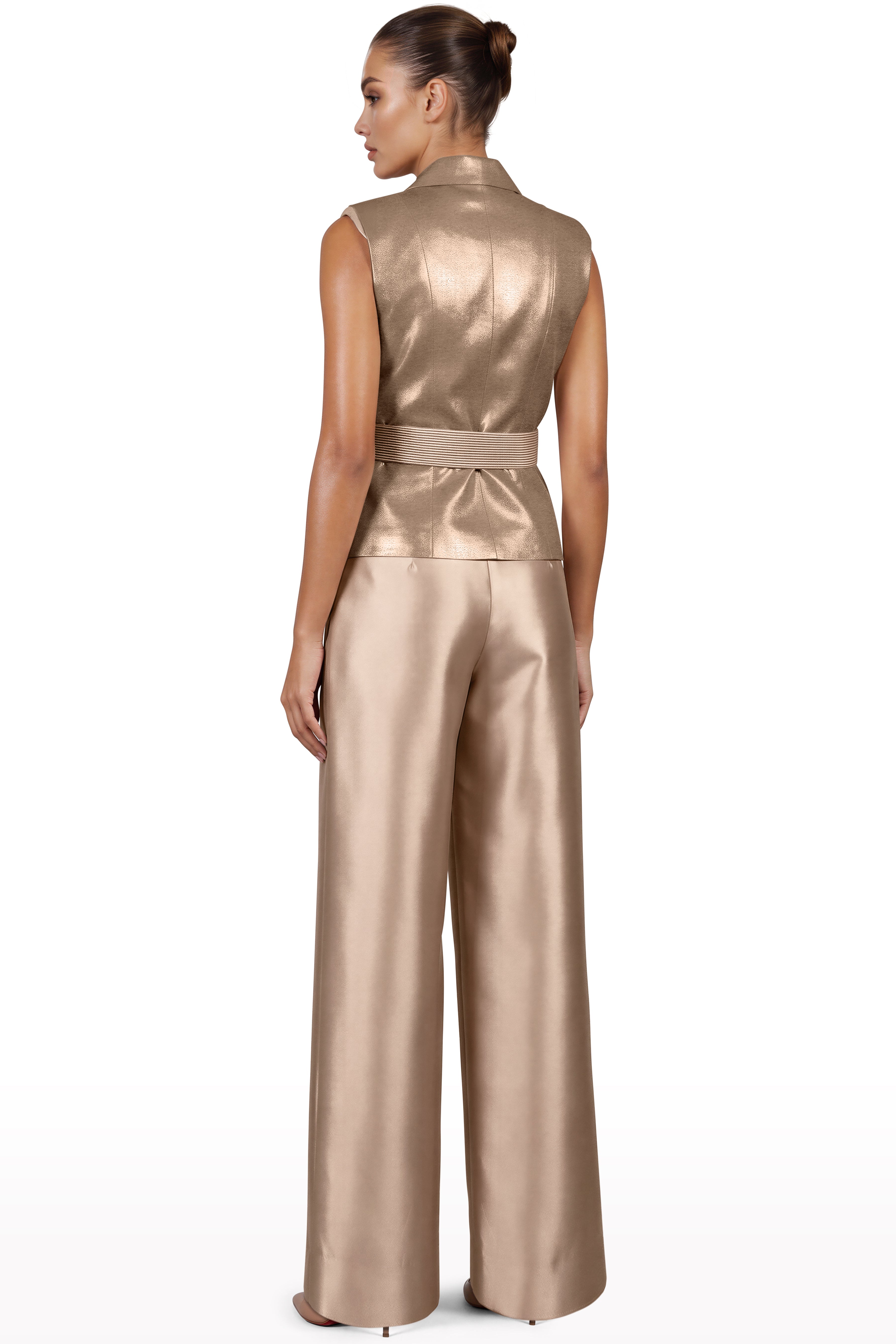 Sleeveless Satin Suit Set