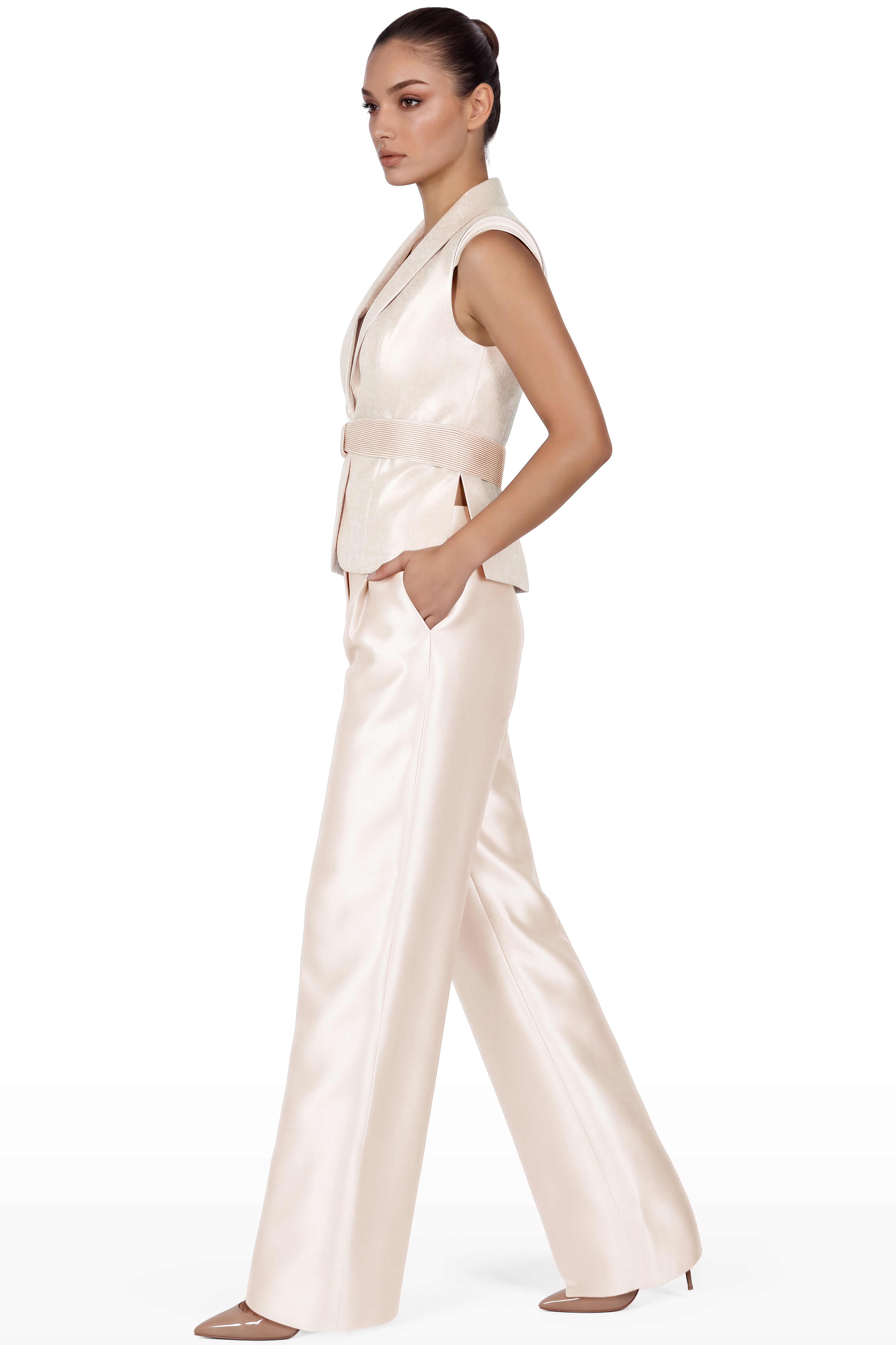 Sleeveless Satin Suit Set