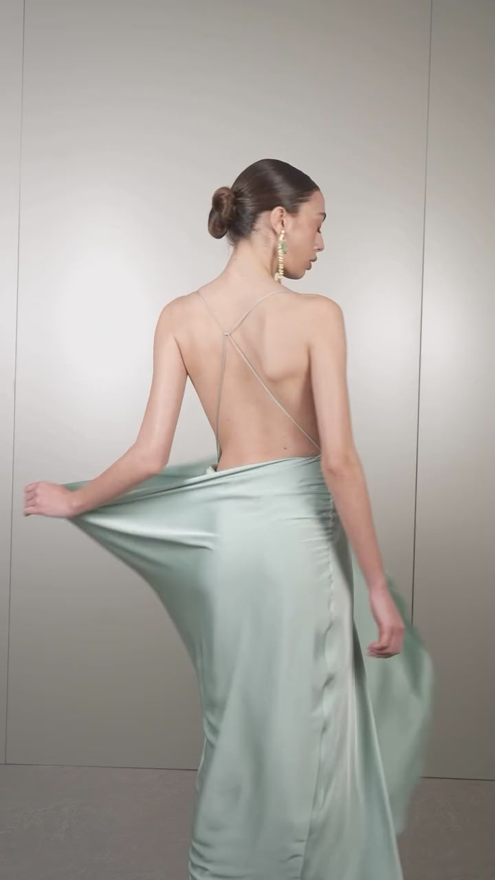 Satin Draped Dress with High Slit