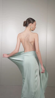 Satin Draped Dress with High Slit
