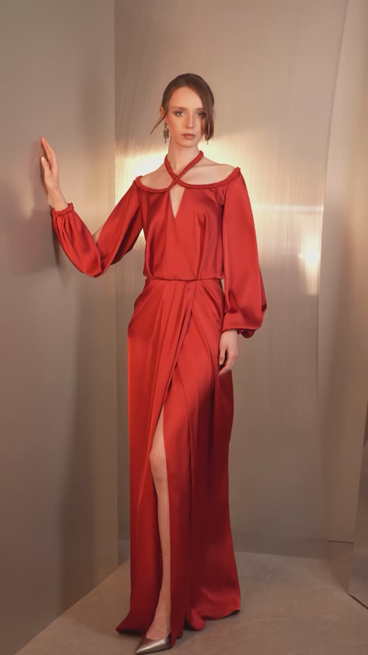 Braided Halter Draped Dress