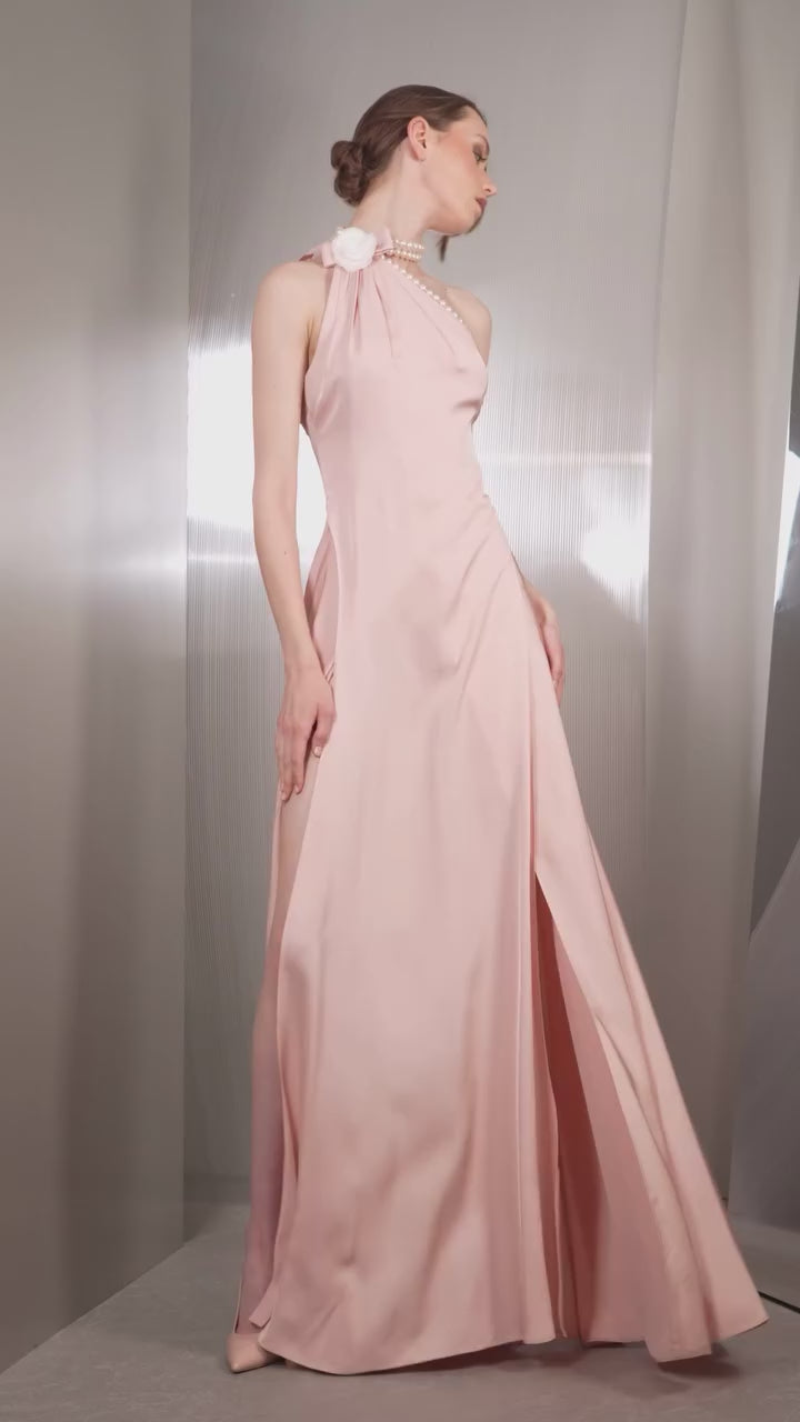 Halter Dress with Pearl Detail