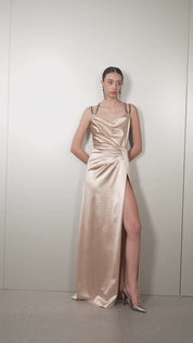 Chain Strap Satin Draped Dress