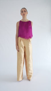 Chain-embellished silk organza top