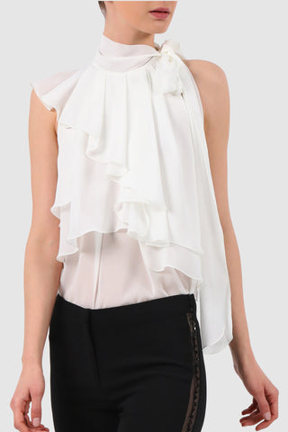Draped multi-layer chiffon blouse
