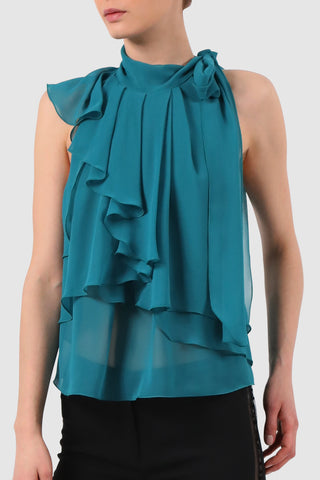 Draped multi-layer chiffon blouse