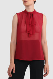 Pussy-Bow Sleeveless Top