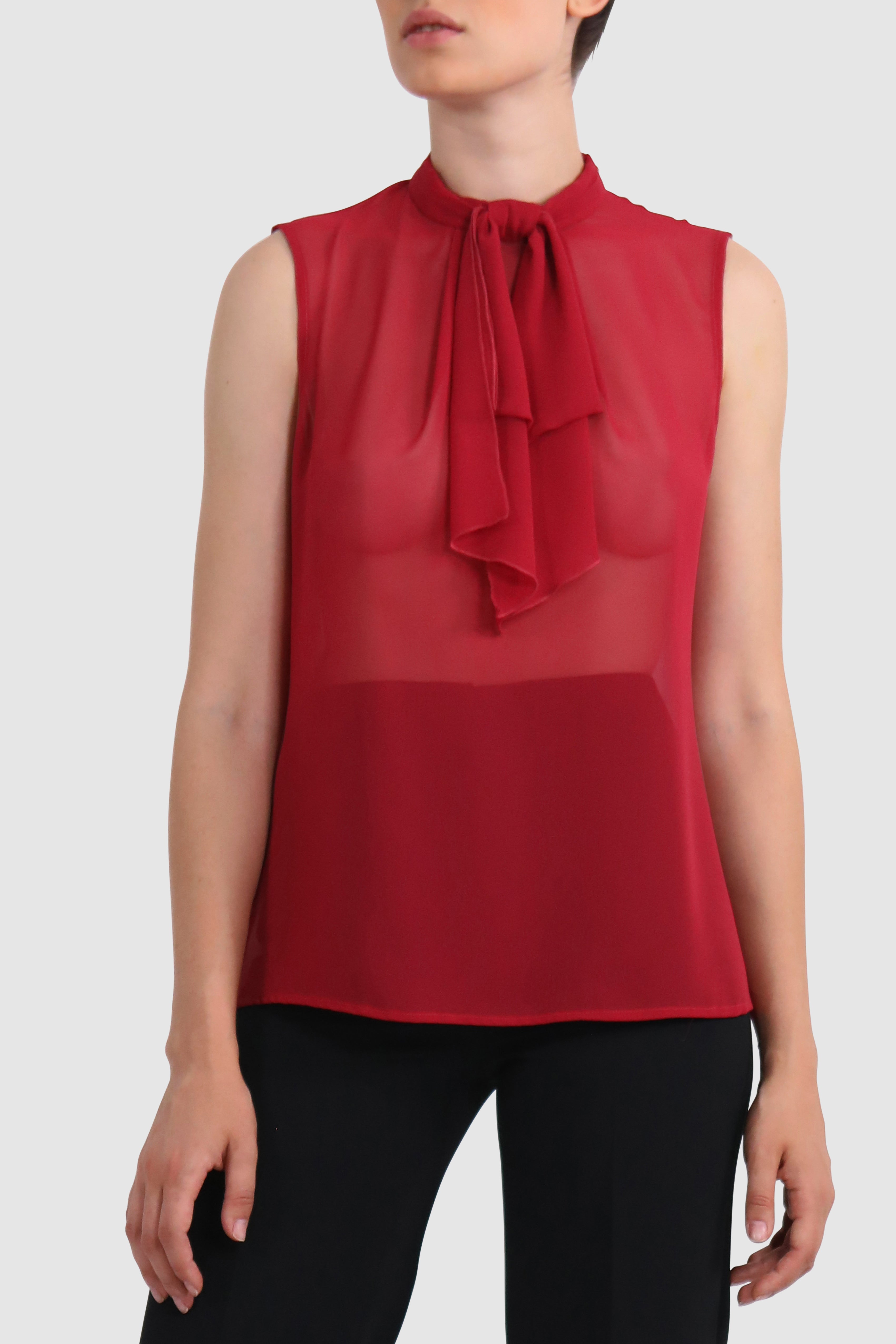 Pussy-Bow Sleeveless Top