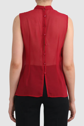 Pussy-bow sleeveless top