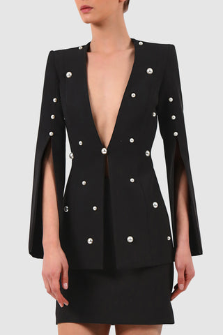 Plunged cape-effect crepe jacket