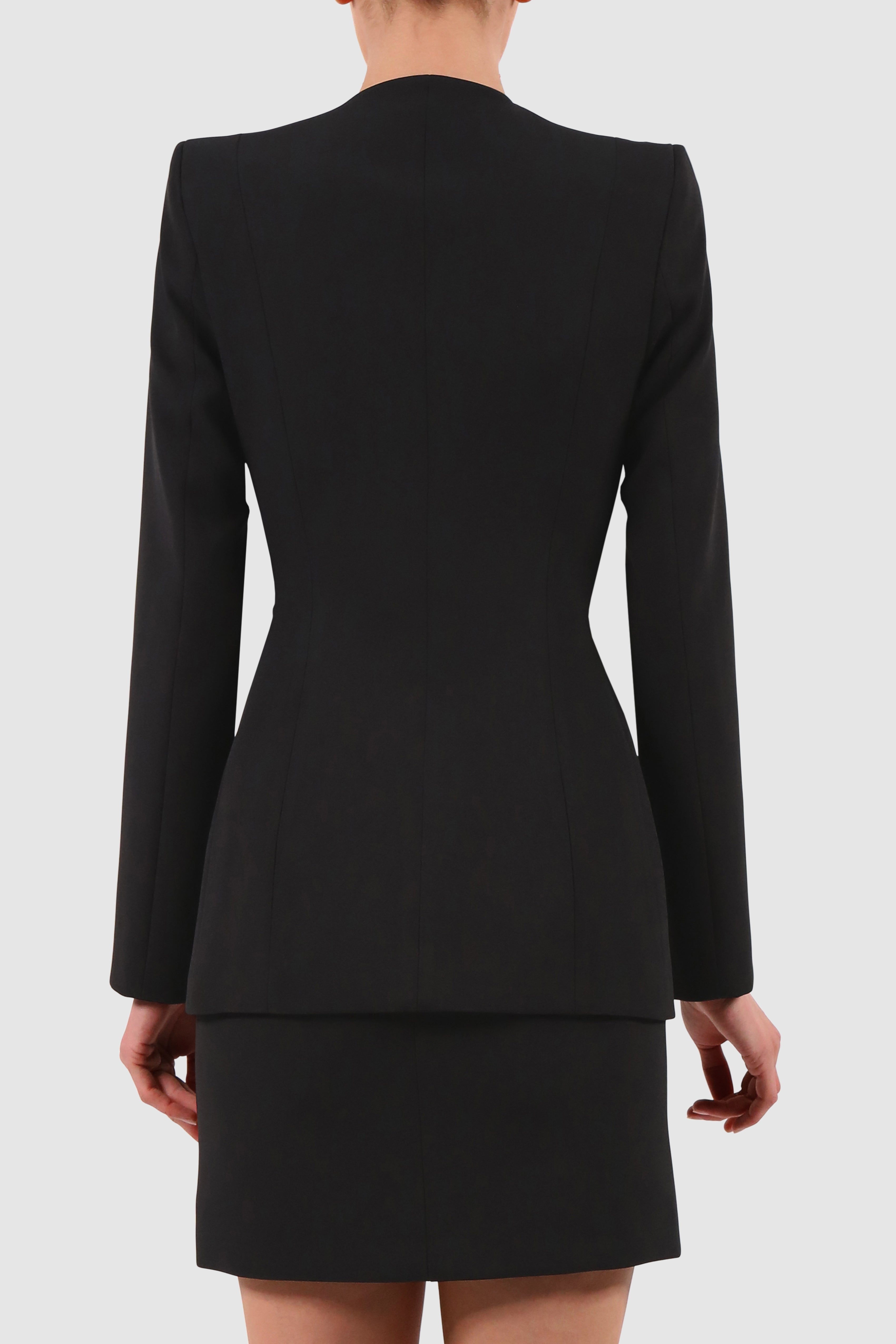 Plunged Faux-Pearl Embellished Jacket