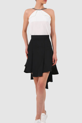 Asymmetric pleated crepe skirt