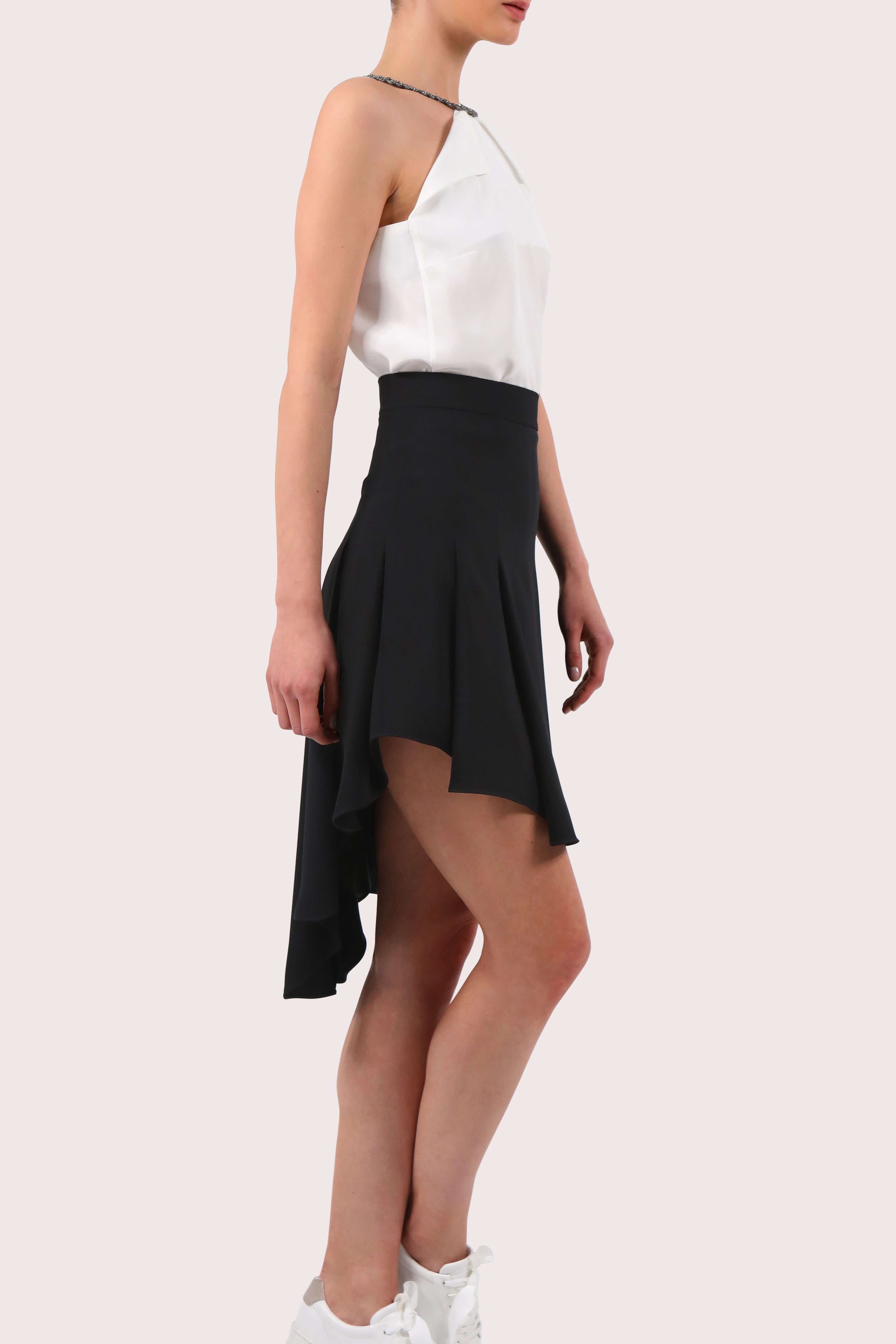 Asymmetric Pleated Crepe Skirt