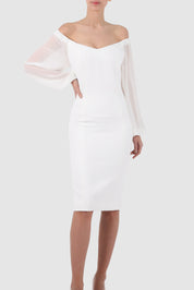 Off-Shoulder Plunged Crepe Dress