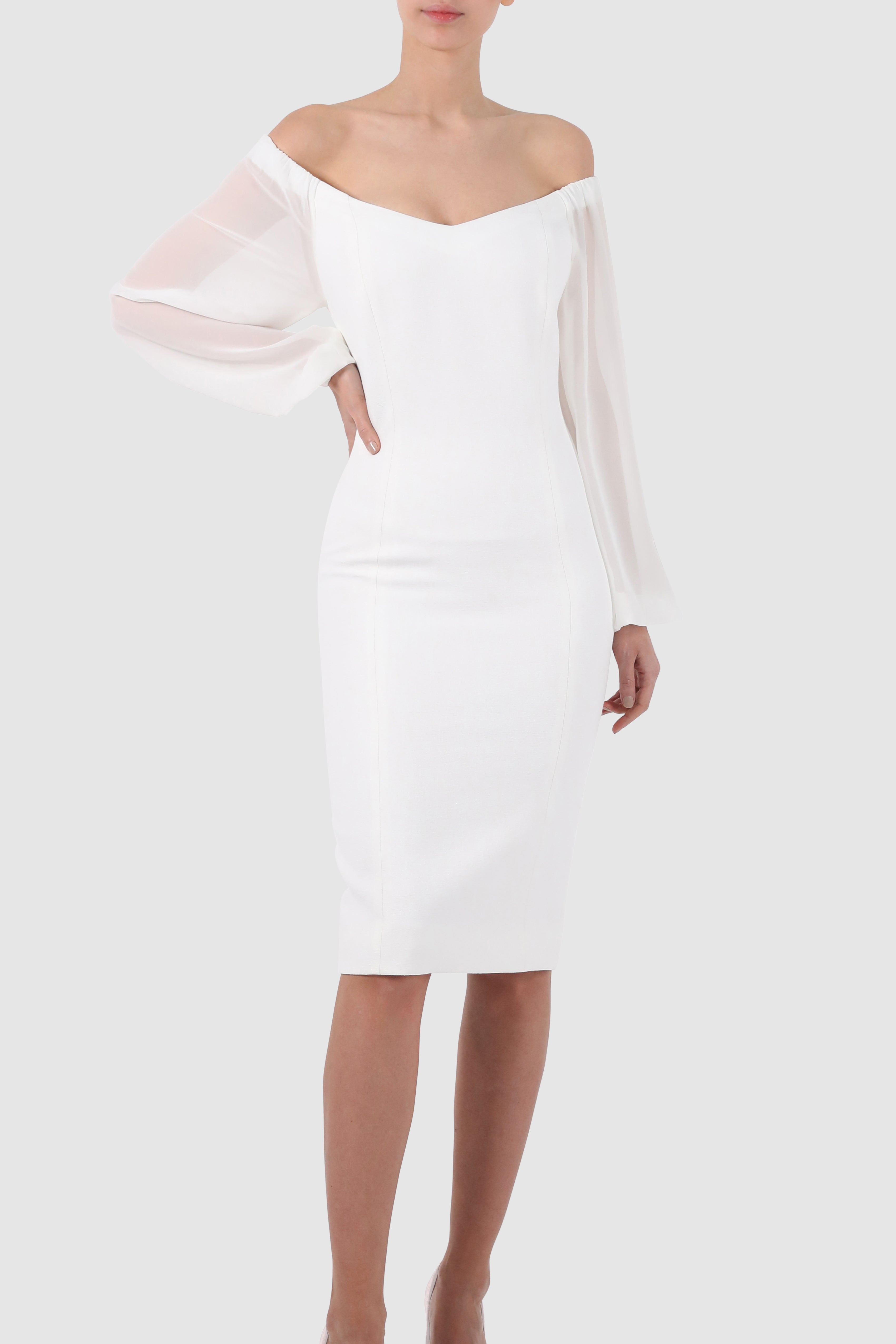 Off-Shoulder Plunged Crepe Dress
