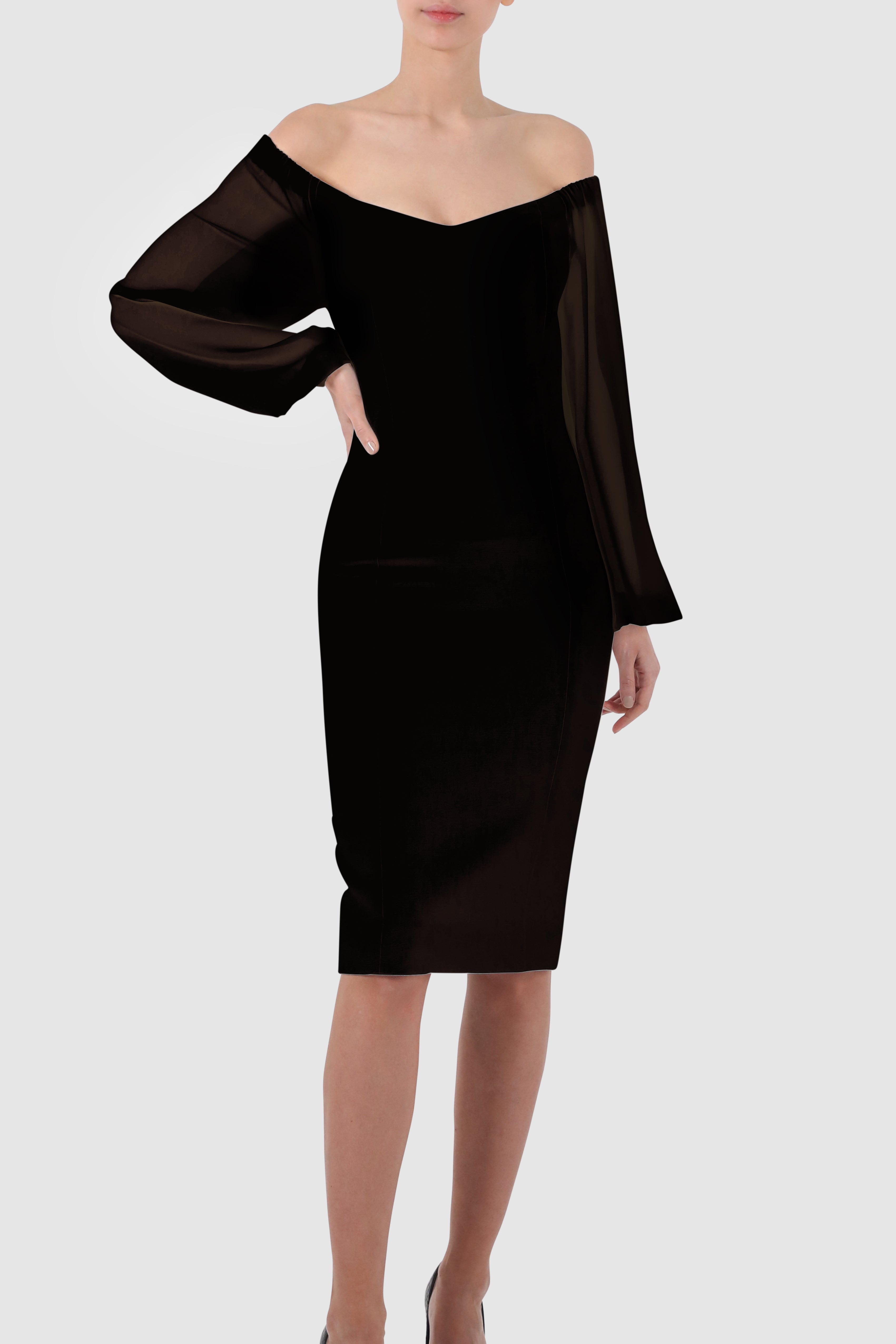Off-Shoulder Plunged Crepe Dress